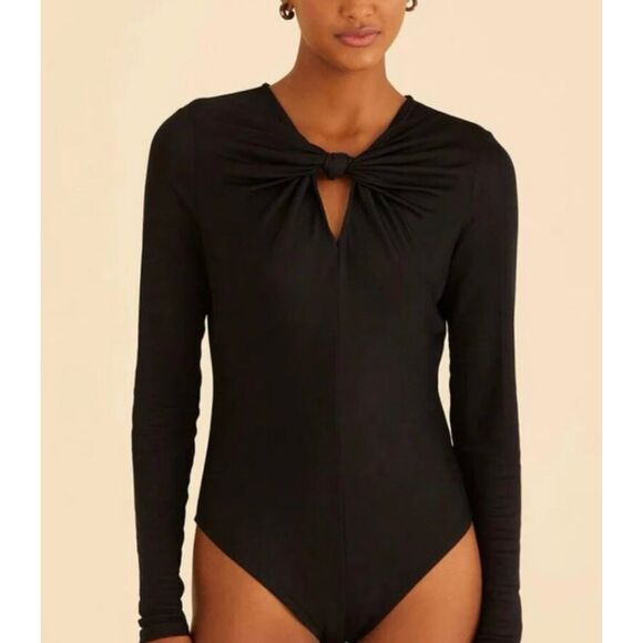 NWT Farm Rio Black Long Sleeve Knotted Lightweight Bodysuit Women's Large - Picture 1 of 15